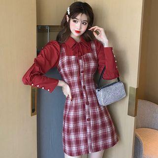 Mock Two Piece Long-sleeve Dress As Shown In Figure - One Size
