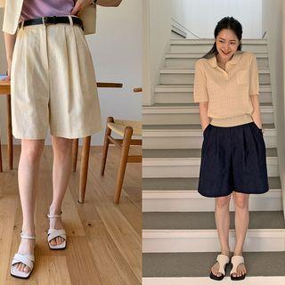 Linen Wide Bermuda Shorts