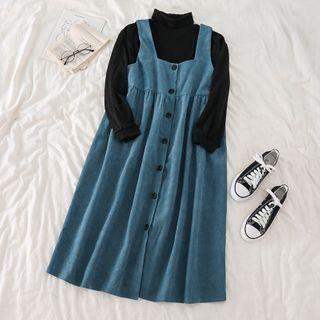 Plain Turtle-neck Long-sleeve Top / Sleeveless Dress