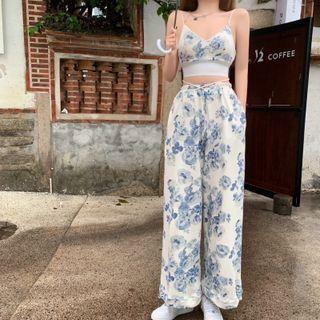 Floral Print Camisole Top / Wide-leg Pants