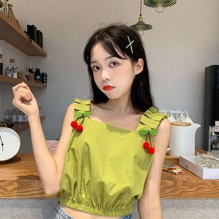 Cherry Applique Wide Strap Cropped Top