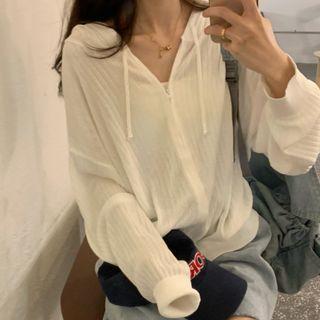 Ribbed Zip Knit Hoodie