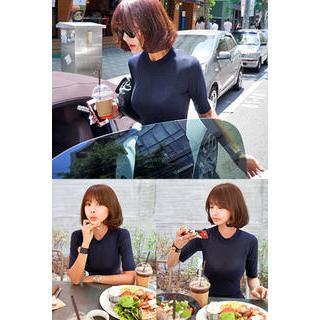 Mock-neck Elbow-sleeve T-shirt
