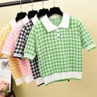 Checked Short-sleeve Knit Polo Shirt