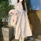 Long-sleeve Mock-neck T-shirt / Floral Midi Overall Dress