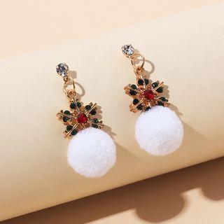 Snowflake Rhinestone Pom Pom Dangle Earring White - One Size