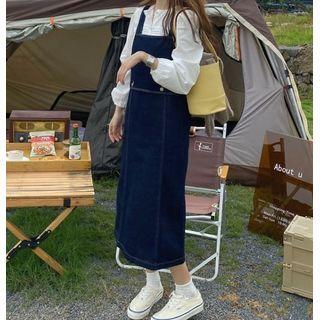 Long-sleeve Plain Blouse / Denim Jumper Dress