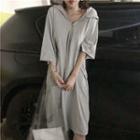 3/4-sleeve Half-zip Midi Hoodie Dress