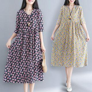 V-neck Floral Short-sleeve Medium Maxi Dress