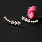 Rhinestone Flower Stud Earring 1 Pair - S925 Silver - Rose Gold - One Size