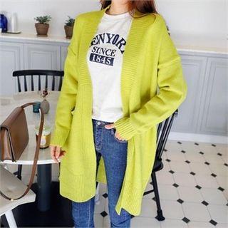 Patch-pocket Open-front Long Cardigan