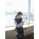 Stripe-sleeve Tie-side Top