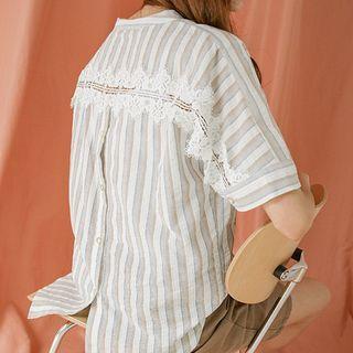 Laced Button-back Stripe Blouse