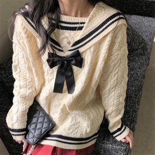 Bow Accent Sailor Collar Sweater