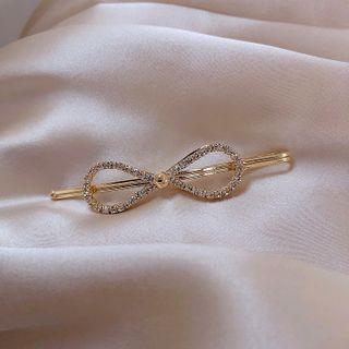 Rhinestone Bow Hair Pin Gold & Silver - One Size