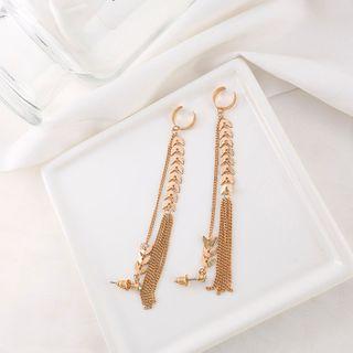 Metal Fringe & Leaf Dangle Earring 1 Pair - As Shown In Figure - One Size