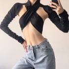 Long-sleeve Open-back Lace-up Top