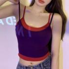 Mock Two-piece Cropped Camisole Top Red & Dark Blue - One Size