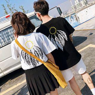 Couple Matching Feather Print Short-sleeve T-shirt