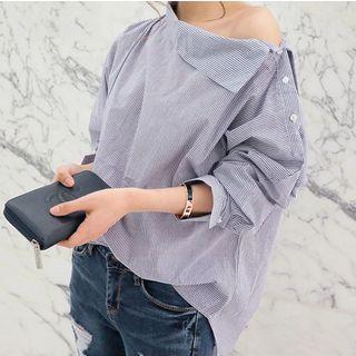 Cold-shoulder Pinstriped Blouse