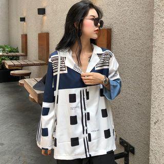 Print Notch Lapel Shirt / Tie-waist Wide-leg Pants