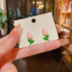 Tulip Glaze Alloy Earring E5223 - 1 Pair - Pink & Green - One Size