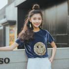 Short-sleeve Smile Face Velvet T-shirt