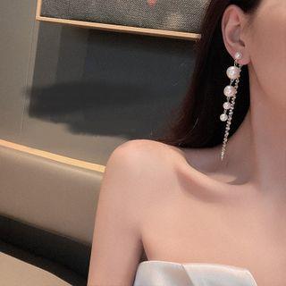 Faux Pearl Rhinestone Drop Earring 1 Pair - White - One Size