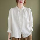Long-sleeve Collared Button-up Blouse