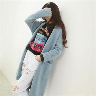 Wool Blend Open Long Cardigan