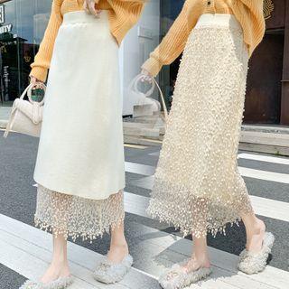 Reversible Lace Panel Knit A-line Skirt