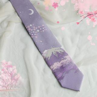 Embroidered Sakura & Mountain Neck Tie