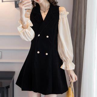 Panel Sleeve Double-buttoned A-line Dress