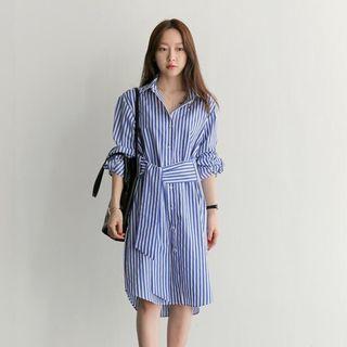 Striped Tie Waist Shirtdress