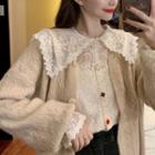 Crochet Peter Pan Collar Lace Blouse Almond - One Size
