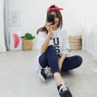 Elbow-sleeve Usa Lettering T-shirt Dress