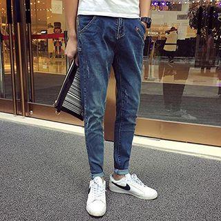Lettering Print Tapered Jeans