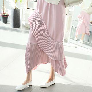 Banded-waist Pleated-trim Maxi Skirt