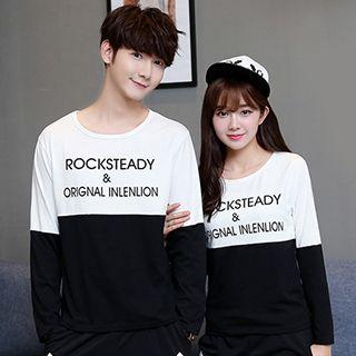 Lettering Paneled Couple T-shirt