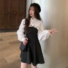 Long-sleeve Cropped Frill Trim Shirt / Spaghetti Strap A-line Mini Dress