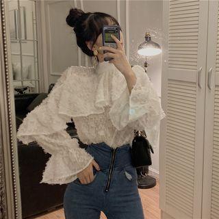 Bell-sleeve Ruffle-trim Lace Blouse