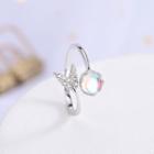 925 Sterling Silver Rhinestone Faux Crystal Mermaid Tail Open Ring Rs456 - Open Ring - One Size