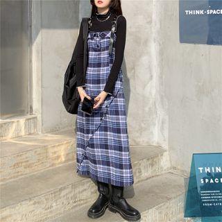 Long-sleeve T-shirt / Sleeveless Plaid Dress