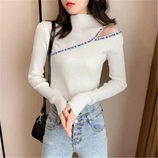 Lettering Cold-shoulder Sweater