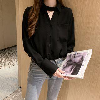 Choker-neck Plain Blouse