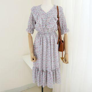 Floral Print Frilled A-line Midi Dress