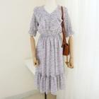 Floral Print Frilled A-line Midi Dress