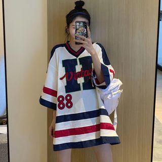 Printed 3/4-sleeve Mini T-shirt Dress As Shown In Figure - One Size