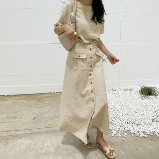 Linen Blend Boxy-fit Top Beige - One Size
