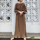 Long-sleeve Maxi Shift Dress Dark Brown - One Size